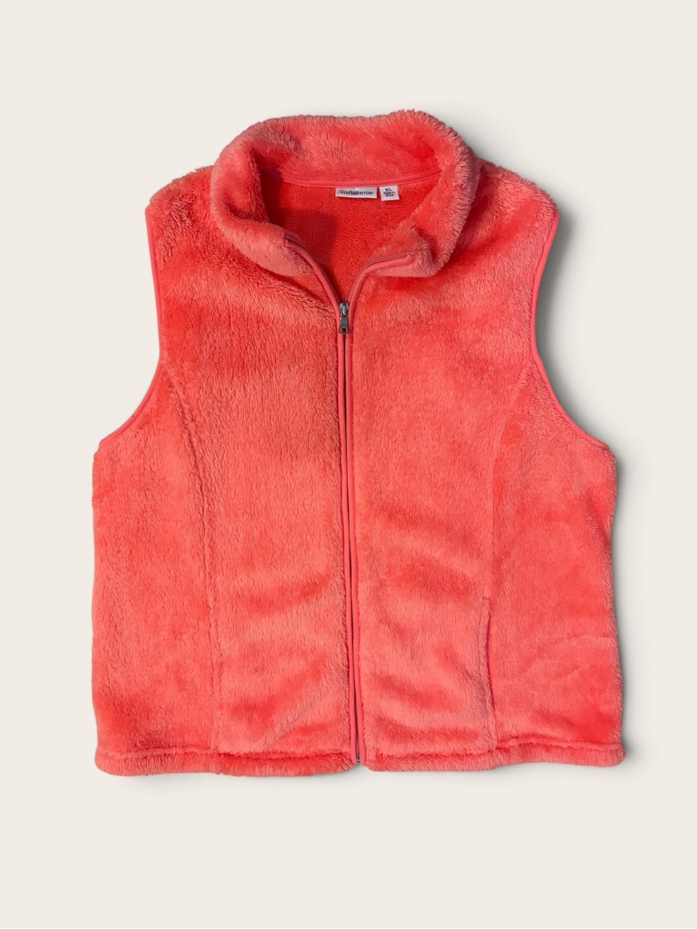 Croft & Barrow Womens XL Coral Plush Faux Fur Vest Full Zip Fuzzy Cozy